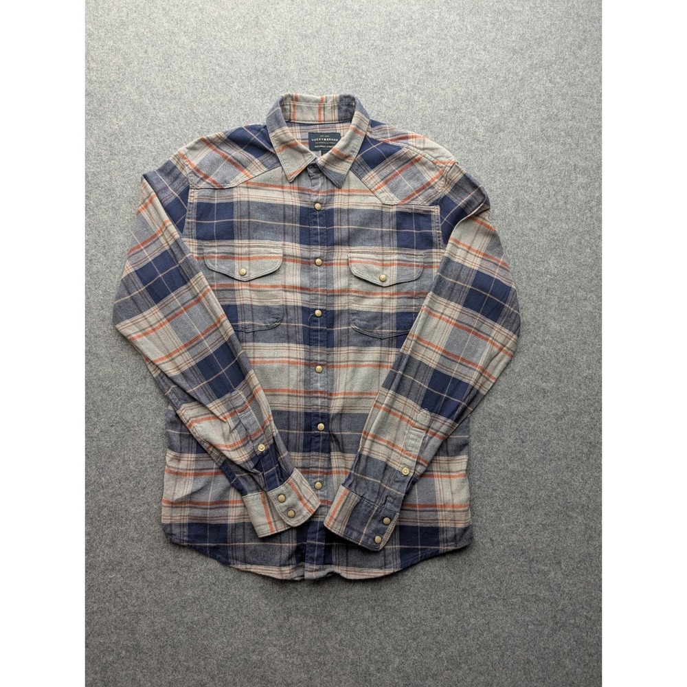 Lucky Brand Saturday Stretch Plaid Flannel Pearl Snap Western Shirt Men's Size M